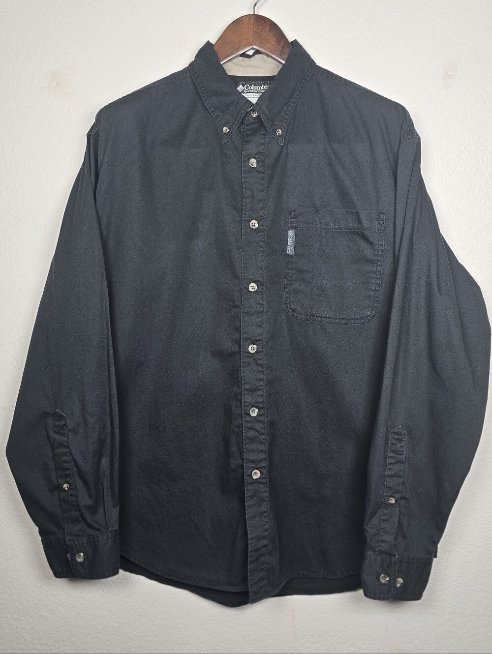 Columbia Mens Large Black Long Sleeve Button Down 100% Cotton Twill Shirt